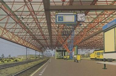 Ritning av en järnvägsstation i Nederländerna