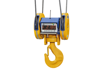 Här ser du en bild på en speciell vägningsanordning. En underflaska kan på ett tillförlitligt sätt bestämma vikten på en last som hänger i en krok.