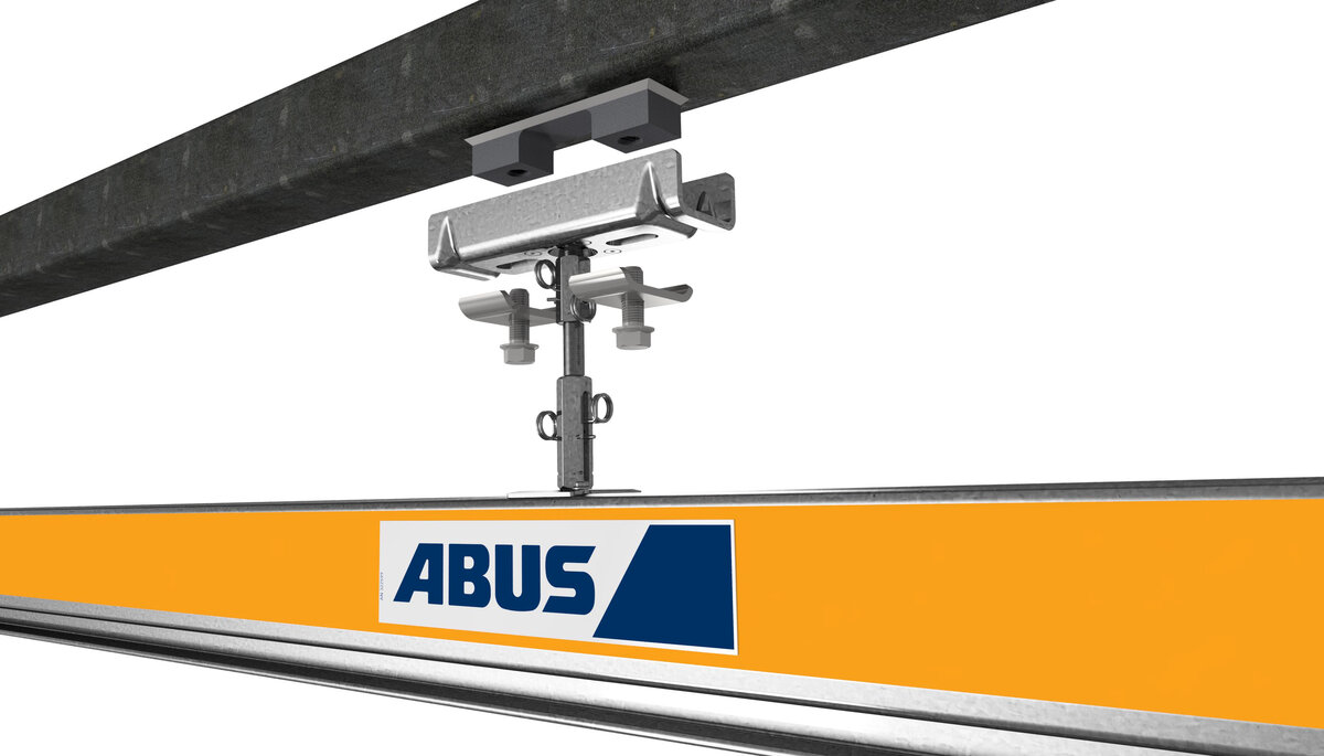 Monteringsplatta för fastsättning av ett kransystem på en stålkonstruktion eller en stålplåt. ABUS-upphängningen skruvas fast på monteringsplattans svetselement.